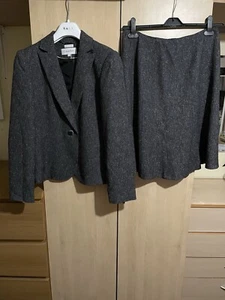 Calvin Klein 2 Piece Skirt Suit Stretch Jacket & Skirt UK 10 - Grey Tweed Flecks - Picture 1 of 9