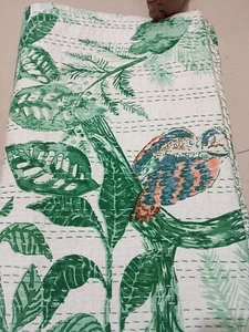 Green White Owal Indian Kantha Quilt,blanket Cotton king Size Bedspread Throw - Picture 1 of 19