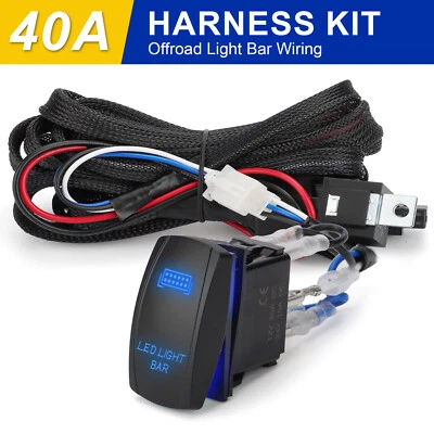 LED Light Bar Wiring Harness Kit 12V 40A Fuse Relay Rocker Switch On Off Road - Image 1 of 4
