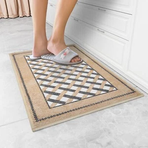 32"x20" Plaid Brown Non Slip Kitchen Floor Mat Machine Washable Buffalo Rugs - Picture 1 of 9