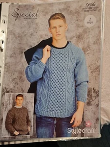 New Stylecraft Knitting Pattern 9659. Two styles of men's jumper in Aran. - Picture 1 of 1