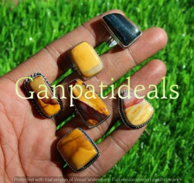 Lote al por mayor de 5 anillos enchapados en plata de ley 925 con piedras preciosas de mocaita amarilla Foto 1 de 3