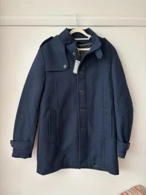 Abrigo Selected Homme Para Hombre Mezcla Lana M Azul Marino Estilo Militar Abotonado - PVP £135 Foto 1 de 4