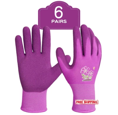 6 Pairs Gardening Gloves for women, Rubber Coated Garden Gloves - Image 1 of 4