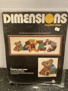 1983 Dimensions Long Stitch Crewel Kit  Tumbling Teddy Bears Embroidery - Picture 1 of 4