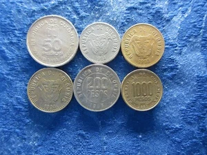 COLOMBIA 50 PESOS 1986, 1994, 100 PE. 1993, 1994, 200 PE. 1995, 1000 PE. 1997(6) - Picture 1 of 2