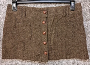 0514 - Y2K American Eagle Outfitters Size 10 Brown Tweed Button up Mini Skirt - Picture 1 of 19