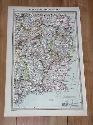 1908 ANTIQUE MAP OF DUBLIN WICKLOW WEXFORD WATERFORD KILKENNY KILDARE / IRELAND - Image 1 of 4