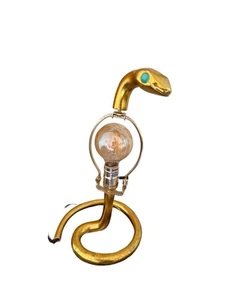 Rare vintage whimsical Gold Snake table Lamp with Turquoise eyes Accent works! - Picture 1 of 12
