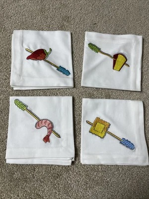 NWOT Crate & Barrel Tidbits Cocktail Napkins Set of 4 Embroidered 10x10” - Image 1 of 3