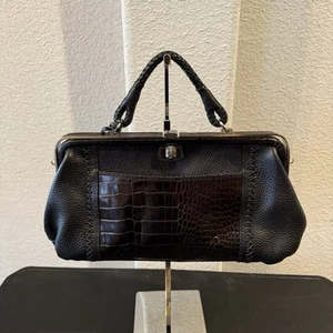 Brighton Black Handbag Pebble Leather and Faux Croc Doctor Bag EUC - Picture 1 of 7