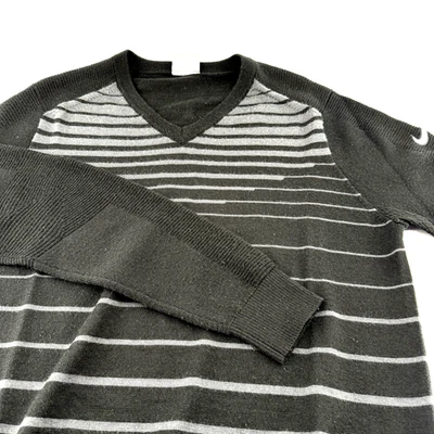 Nike Men's L Golf Tour Performance Wool Blend V-Neck Sweater Black Stripe style - Image 1 of 4