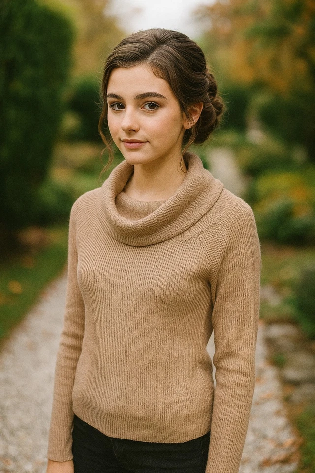 Pink DOT Sweater Girls Junior Turtleneck Long Sleeved Size Medium Casual Retro - Image 1 of 2