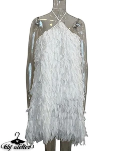 Vestido Aidan Mattox Mujer 14 Blanco Halter Volantes en Niveles Mini - Imagen 1 de 15