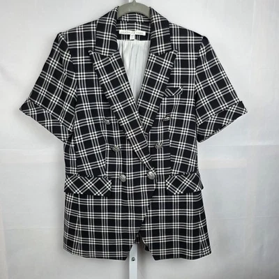 Veronica Beard Lyda Dickey Blazer Jacket Size 6  Short Sleeve Black White Plaid - Image 1 of 4