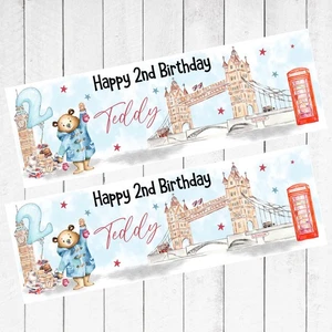 London Bear x 2 Personalised Birthday Banner Children Kids Party Decoration - Picture 1 of 3