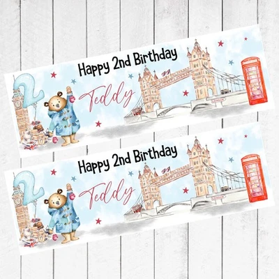 London Bear x 2 Personalised Birthday Banner Children Kids Party Decoration - Image 1 of 3