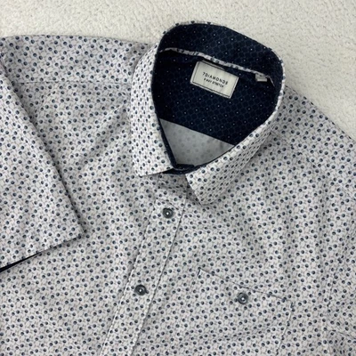 7 DIAMONDS '4-Way Stretch' Mens Short Sleeve Button Shirt Medium Geometric Print - Image 1 of 4