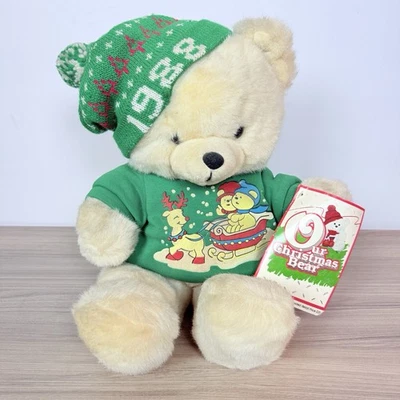 Винтажный 1988 Kmart Dan Dee наше Рождество плюшевый мальчик медведь плюшевый 20» с ярлыками свитер шляпа - Изображение 1 из 4