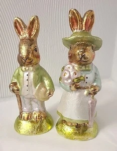 2011 Faux Foil Easter Rabbit Couple Figures 10" Hobby Lobby Spring Cottage Core - Picture 1 of 14