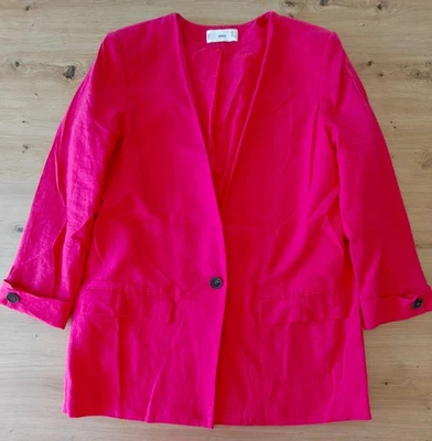 Chaqueta para mujer Mango Amazing rosa neón, botones delanteros de lino y algodón, talla L 42 Foto 1 de 4