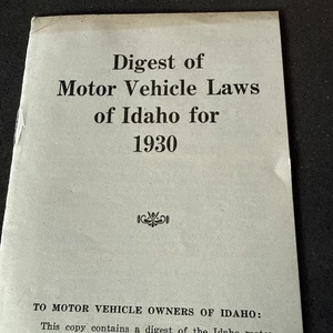 1930 IDAHO Digest Of Motor Vehicle Leggi Libretto - Foto 1 di 7