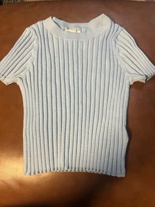 Happily Grey Ribbed Knit Short Sleeve Top Blue Size Medium - Picture 1 of 3