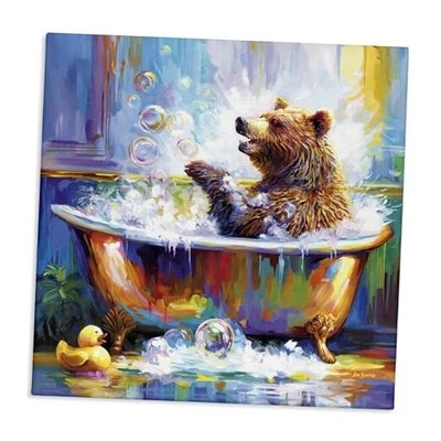  Arte de pared de lienzo Happy Bear en bañera diseño de Leon Devenice, 24 24L" x 24W" Foto 1 de 4