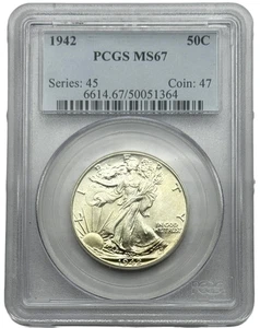 1942 Half Dollar 50c, PCGS MS67, Gem Coin, Walking Liberty. - Bild 1 von 2
