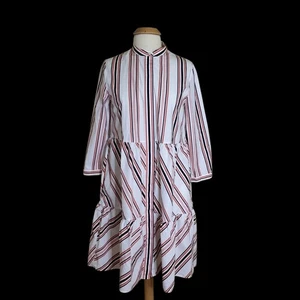 COS Shirtkleid Größe 10 weiß/schwarz/rot/pfirsich gestreift 100% Baumwolle - Bild 1 von 9