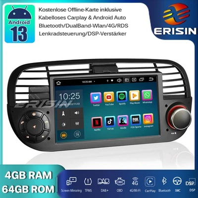 64GB DAB+Android 14 Autoradio GPS CarPlay RDS TPMS Wifi Fiat 500/500C/500S/500E - Bild 1 von 4