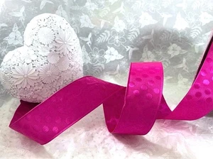 FUNKY FUCSHIA dots dotty Pink with embroidered spots - Luxury Wire Edge Ribbon - Picture 1 of 4