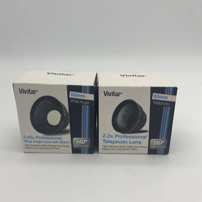 2.2X TELEPHOTO LENS 52mm And .43X Wide Angle Lens Vivitar Brand New! 2 Lens Lot - Image 1 of 4
