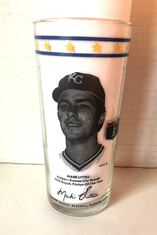 MLB 1977 Mark Littell SOUVENIR DRINKING GLASS Kansas City Royals Cover