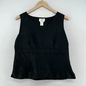 TALBOTS Tank Top 14 Pure Silk V Neck Sleeveless Career Office Workwear Black - Picture 1 of 15