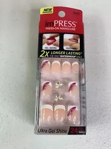 Impress Press On 24 Nails French 3D Random Charm Short 56971 wink wink new - Picture 1 of 5