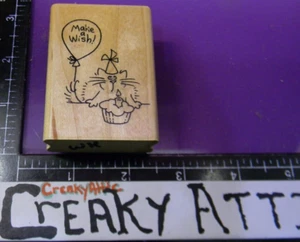 HAZ UN DESEO GATO PELUSAS CUPCAKE SELLO DE GOMA ESTAMPIDA H171 CREAKYATTIC - Imagen 1 de 2