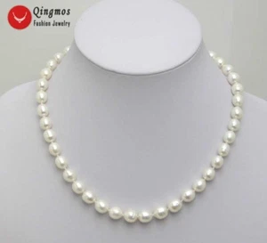 7-8MM WHITE Rice Shape Natural FW PEARL 17" Chokers NECKLACE for Women-nec5024 - Picture 1 of 20