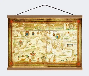 Ancient 1662 Mediterranean Old Nautical Chart Portolan Map; Canvas Wooden Hanger - Picture 1 of 16