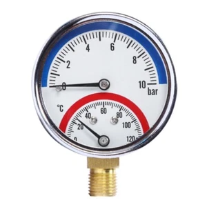 Reliable G1/4 Thread Temperature & Pressure Gauge 0-120 ℃ 0-10 Bar Measure Range - Picture 1 of 6