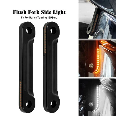 Black LED Flush Fork Turn Signal Side Light Fit For Harley Touring Glide 1998-up - Image 1 of 4
