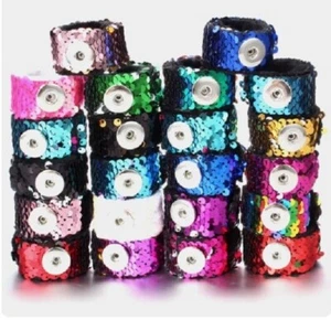 Snap Jewelry Slap Bracelets Reversible Glitter Kids Gift Party Favor Sequin 3pc - Picture 1 of 5