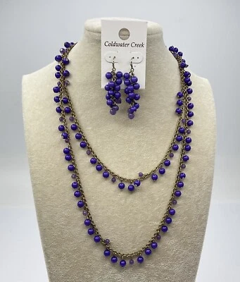 Coldwater Creek Purple Bubbly Beads Long Necklace and Flutter Earrings Set - Изображение 1 из 4