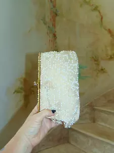 Vintage Candy Dot Purse White Clear Ivory Plastic Beads Beaded Clutch Bag Purse - Picture 1 of 6