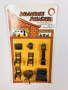 Set Shackman Dollhouse Furniture Dining Chairs Table Clock Mirror Phone Vintage