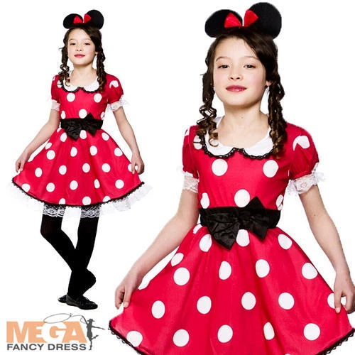 Mouse Girl Fancy Dress Kids Childs Minnie Animal Childrens Costume Ages 3-10 - Image 1 of 1