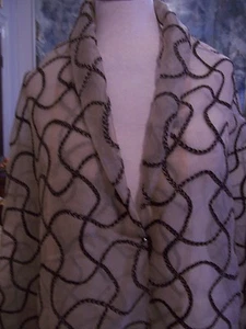BEIGE SILK ORGANZA FABRIC BROWN SCROLL BRAID EMBROIDERY - Picture 1 of 1
