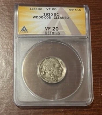 Mint Error 1930 Double Die Obverse Buffalo Nickel ANACS Certified VF20 Details - Image 1 of 4