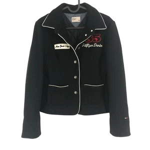 TOMMY HILFIGER Black Wool Biker Jacket Coat Size S - Picture 1 of 8