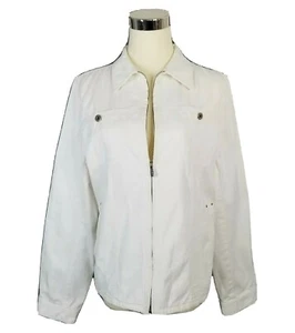 Chaqueta Jean Lauren Ralph Lauren De Colección Años 90 Para Mujer M Blanca Cremallera Denim Tachuelas Plateadas - Imagen 1 de 9